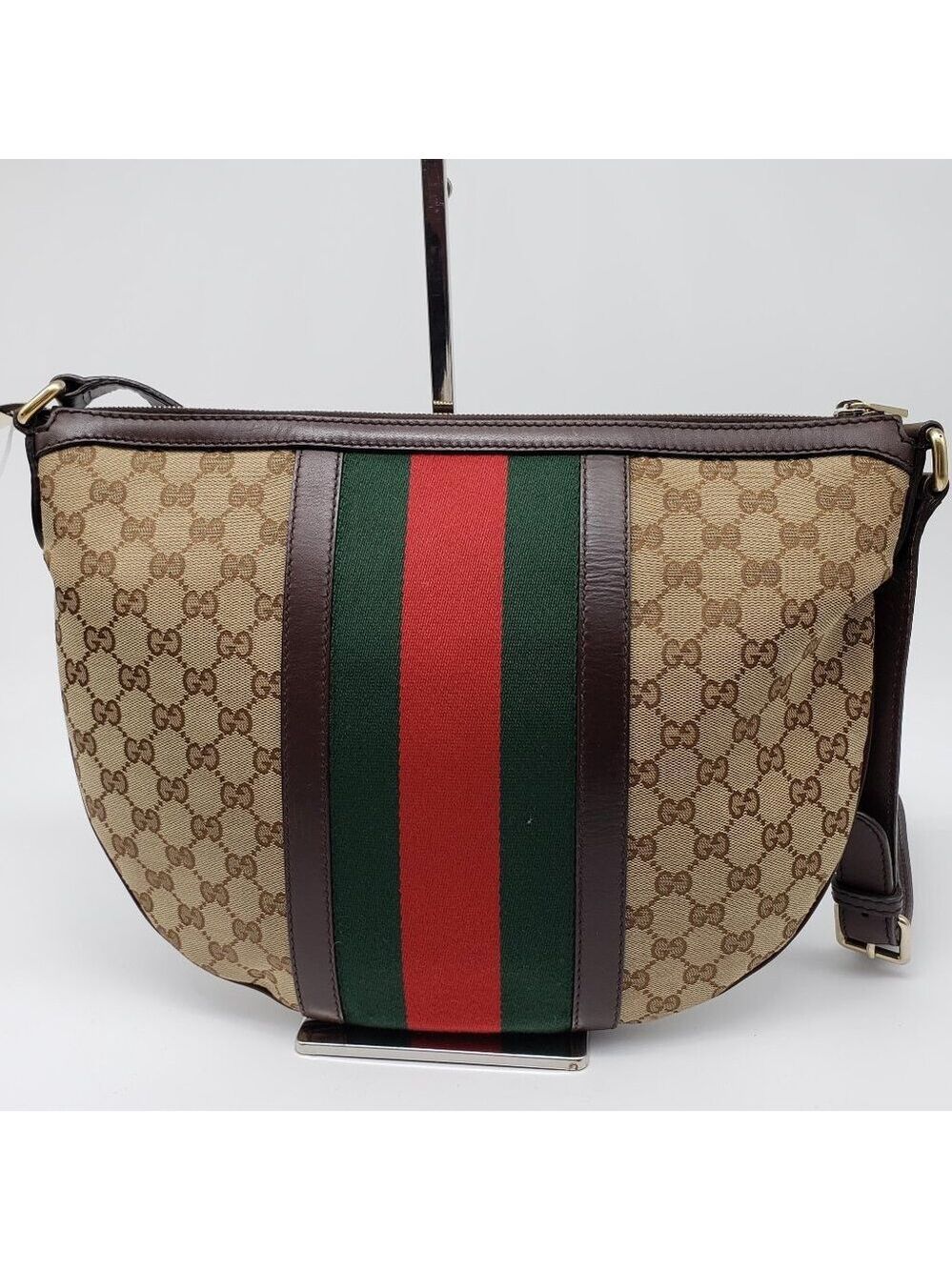 Authentic Gucci Ophidia GG Supreme Crossbody/Web Stripe Canvas Shoulder Bag - Picture 3 of 16